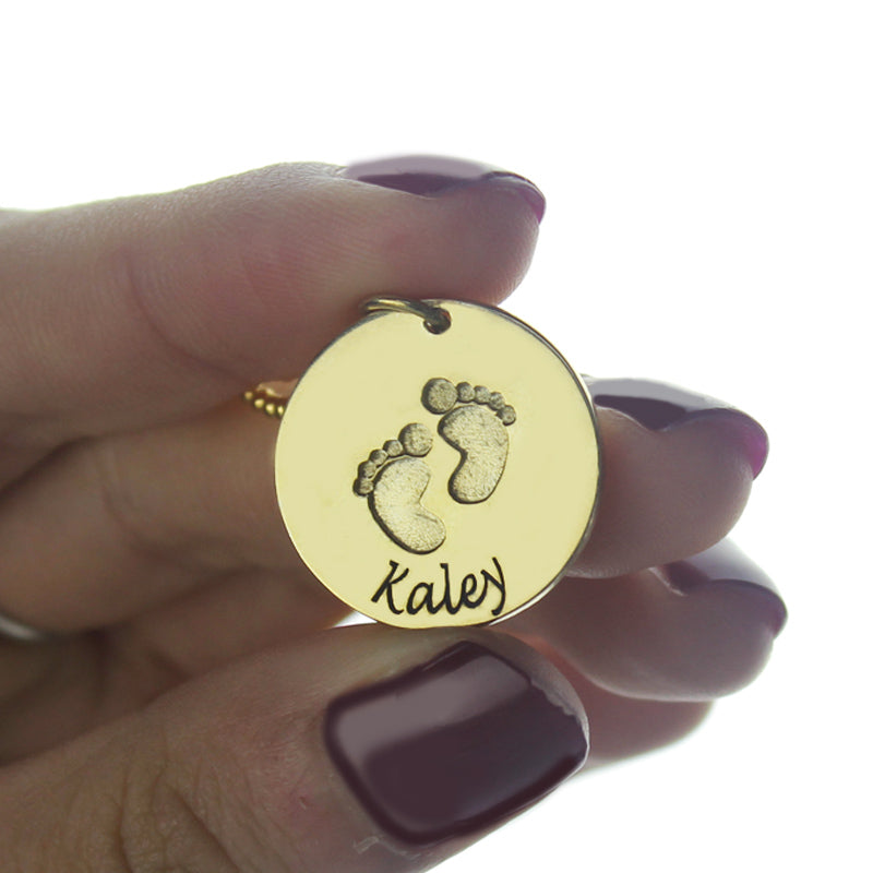 Personalized Baby Footprints Name Necklace 18k Gold Plated