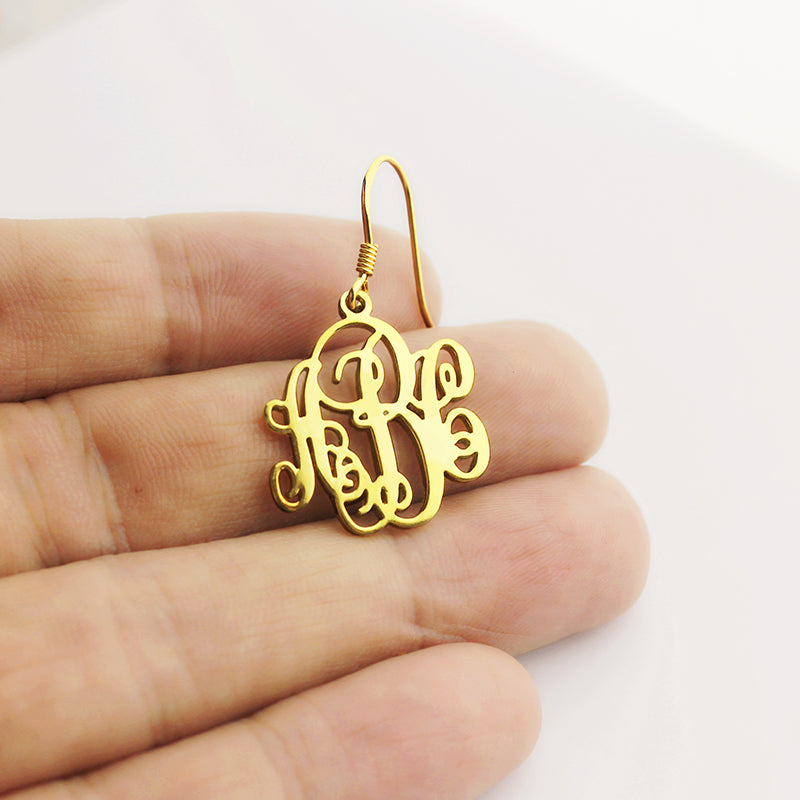 Script Monogram Initial Earrings 18K Gold Plated