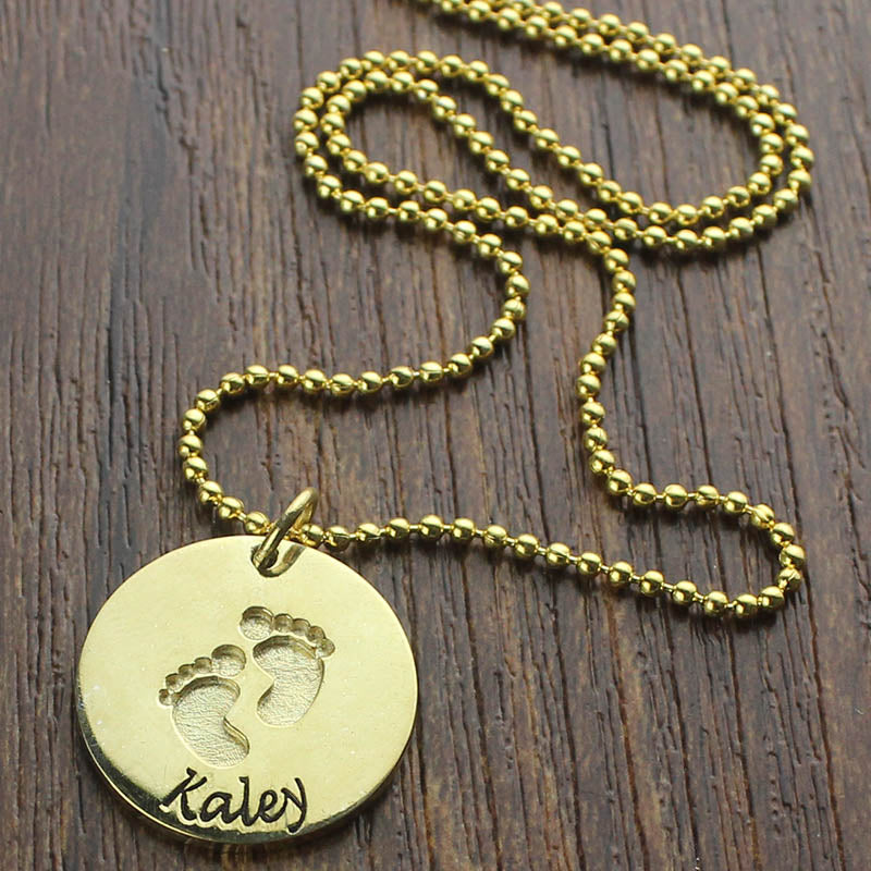 Personalized Baby Footprints Name Necklace 18k Gold Plated