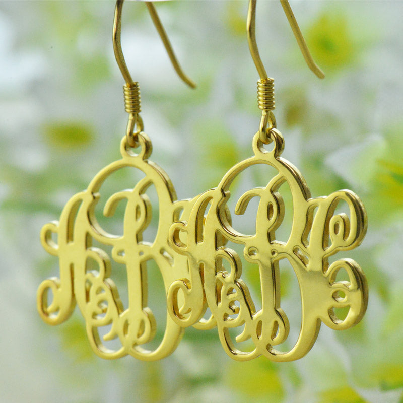 Script Monogram Initial Earrings 18K Gold Plated